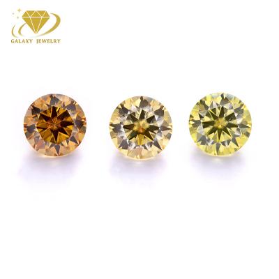 China Color Play or Fire Fancy Gold Yellow Synthetic Moissanite Loose Round Brilliant Cut VVS Colored Moissanite Diamond for sale