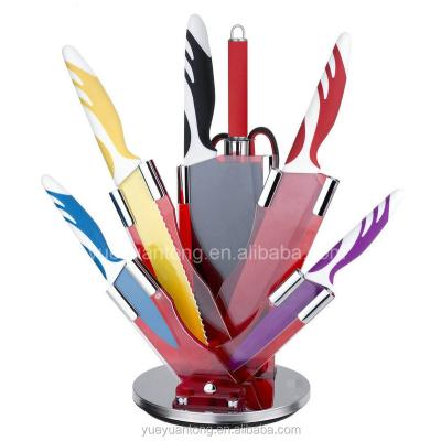 China Sustainable Coating 8pcs Non-stick Kitchen Knife Set With Acrylic Display Stand for sale