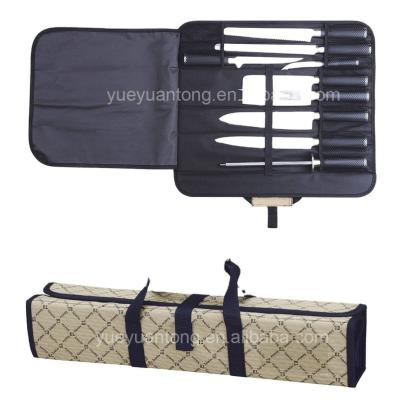 China Sustainable Exclusive Line 9pcs Stainless Steel Rubber Knife Set With Sharpener In Roll Bag for sale