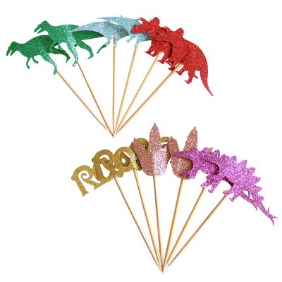 China Stylish 12 PCS Dinosaur Baby Boy Birthday Party Cupcake Topper Supplies Baby Shower Decoration Cake Topper for sale