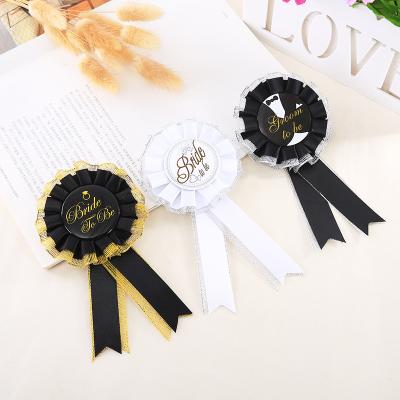 China Wholesale Ribbon/Tinplate Vrise Bride To Be Groom To Be Groom Custom Pin Badge Wedding Party Favor Gifts Bride Badge for sale