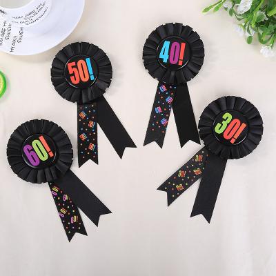 China Wholesale Custom Ribbon/Tinplate 2019 60th Birthday Party Pin Badge Ribbon Birthday Pary Favor for sale