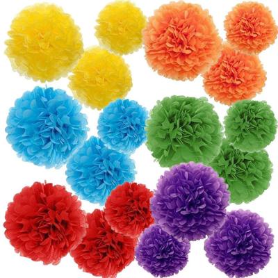 China Wholesale 18 Pcs Tissue Paper Pom Poms Color Crafts Flowers Birthday Celebration Wedding Party Decoration Baby Shower for sale