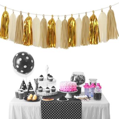 China 15pcs Wedding Gold Tassel Garland Banner Tissue Paper Tassels for Wedding, Anniversary, Festival Gift Wall Decoration for sale