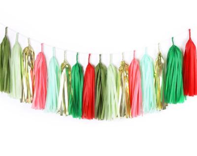 China Tissue Paper Tassel Decor Balloon Garland DIY Kit Xmas Red Green Gold Tassel Christmas Wedding Xmas Tails Decoration for sale