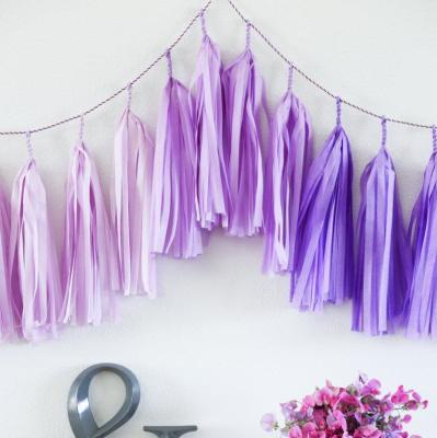 China Wedding Wholesale Purple Tassels with Ribbon DIY White Purple Tissue Paper Tassel Garland for Wedding and Mermaid Party Supplies for sale