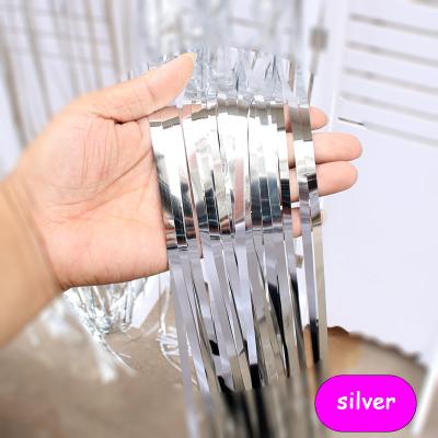 China Wholesale Eco-Friendly Disposable Shiny Decoration Tinsel Fringe Party Wedding Birthday Shimmer Curtain Metallic Foil Custom Metallic Curtain for sale