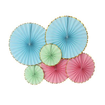 China Wall Decoration Wholesales 6PCS Wall Hanging Paper Fans Foil Stamping Round Paper Fans Party Decorations for sale