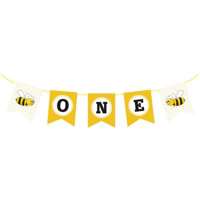 China Eco-Friendly Disposable Bumble Bee First Birthday Highchair Banner For Baby 1st Bday Sign Party Supplies Party Decoration for sale