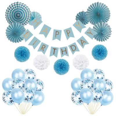 China Decoration Kit Blue Theme Paper Latex Vrise Birthday Party Fans Paper Pom Poms Baby Boy Birthday Party Supplies for sale