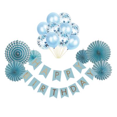 China Latex Vrise Birthday Decoration Balloon Fans Kit Paper Fans Paper Fans Baby Boy Birthday Party Supplies Blue Theme for sale