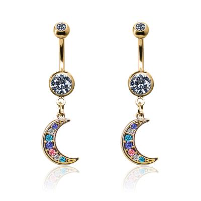 China Colorful FASHIONABLE Navel Ring Shape Moon Navel Belly Sparkle Stainless Steel Bar Body Piercing Jewelry for sale