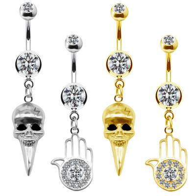 China Colorful FASHIONABLE Navel Ring Shape Skull Navel Belly Sparkle Stainless Steel Bar Body Piercing Jewelry for sale