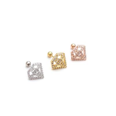 China FASHIONABLE Diamond Shape Cartilage Stainless Steel Zircon Earring Piercing Stud Earrings for sale