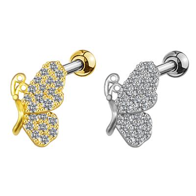 China Vintage Stud Earrings Female Zircon Butterfly Inlaid Zircon Stone for sale