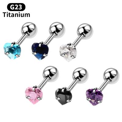 China F136 F136 Bar Cartilage Earring Heart Shape Titanium Zircon Earring Piercing Titanium Piercing Jewelry for sale