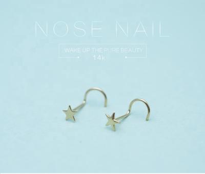 China Real 10K 14K gold TRENDY xjy nose ring more design star flower shape nose gold soild nose ring piercing volume for sale