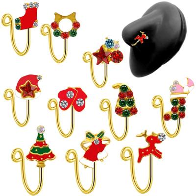 China New Design Christmas Topbill Jewelry Gold Color Crystal Nose Cuff Non Piercing Nose Rings Non Piercing Jewelry for sale