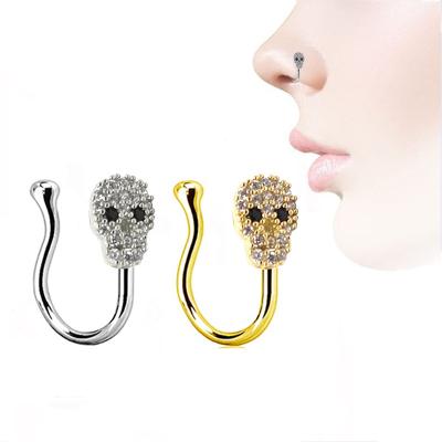 China New Design Halloween Skull Jewelry Gold Color Crystal Nose Cuff Non Piercing Nose Rings Non Piercing Jewelry for sale