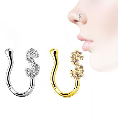 China Vintage OEM Clip On Nose Rings Dollar Design Nose Cuff Non Piercing Nose Rings Body Jewelry Wholesale for sale