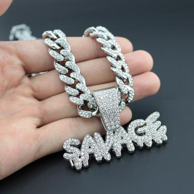 China Trandy Jewelry Full Of Diamond Letters Hip Hop Rap Necklace Pendant Clavicle Chain for sale