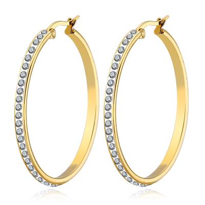 China FASHIONABLE Hot Selling Diamond Earrings Stainless Steel Statement Earrings PVD Gold Circle Earring for sale