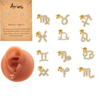 China 2021 trending most popular zodiac earring post zircon earring stud 18K gold zodiac earring jewelry xjy 12 for sale