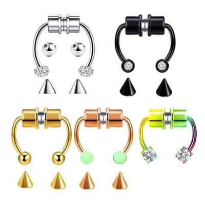 China Magnetic Jewelry Topbill Nose Cuff Crystal Ball Nose Septum Clip On Cute Faux Horseshoe Nose Rings Non Piercing Jewelry for sale