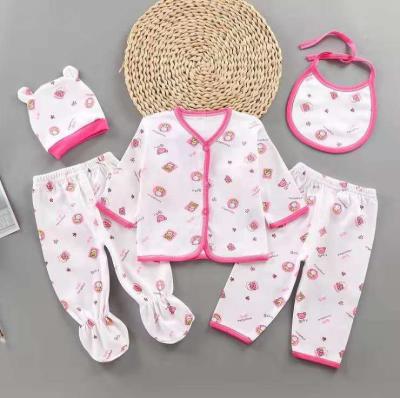 China Breathable Newborn Clothes Set 5 Pieces Baby White Suit Clothes Monk Cartoon Bottom Baby for sale