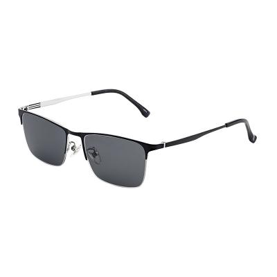 China Fashion Sunglasses Silver Black Trendy Design Half Rim Rectangle Thin Temple Clip On Titanium Half Sunglasses for sale