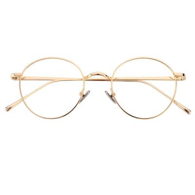 China Popular Gold Framed Glass Frames Retro Anti Optical Eye Metal Blue Light Glasses For Men And Women for sale