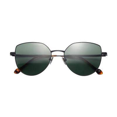 China Fashion Sunglasses Shape Cat Eye Polarized Metal Sunglasses Black Green Lens Men And Women Sun Glasses for sale