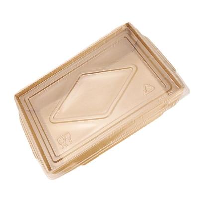 China Disposable Brown Kraft Paper Packing Box Noodle Fruit Bowl With Clear Plastic Lid for sale