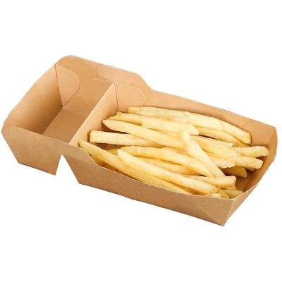 China Greaseproof Food Tray Boats With Dip Pouch , Disposable Kraft Paper French Fries Box With Compartment Holder For Food Serving for sale