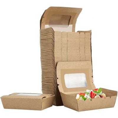 China Biodegradable Take Away Salad Box Disposable Kraft Paper Lunch Sushi Tab Lock Box Food Packaging Box With Window for sale