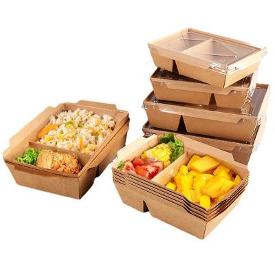 China Disposable Disposable Recycle Kraft Paper Food Lunch Packaging Box With Compartment PET Fog Lid /Salad Takeout Package Boxes for sale