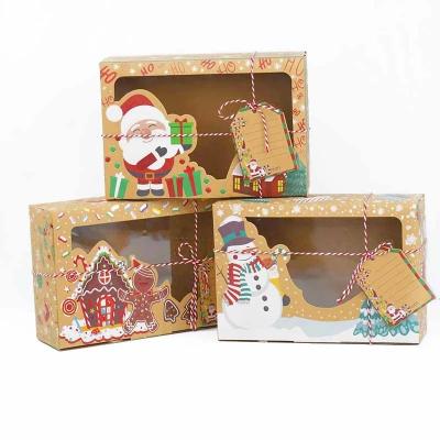 China Recycled Materials Mix Style Wrapping Paper Box Christmas Cookie Boxes Donut Gift Boxes With Clear Window Gift Label Crad DIY Christmas Favors for sale