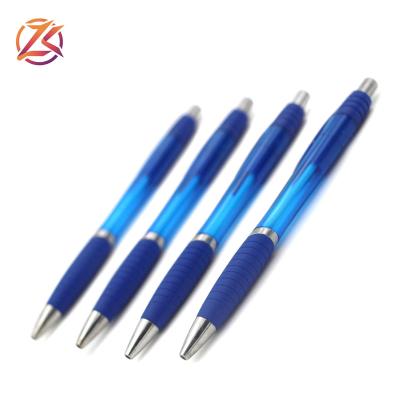 China Promotional Office Logo Pen Free Sample Customized Customized Pen Advertising Blue Transparent Click Pen for sale