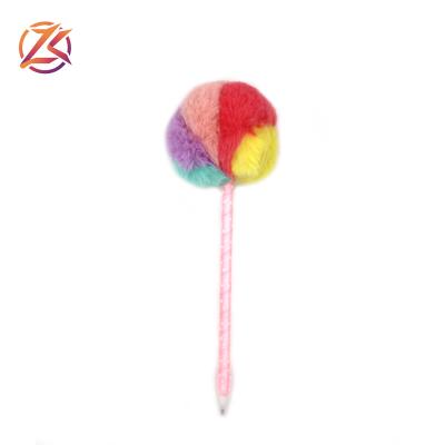 China office & School Pen Colorful Plush Rainbow Kids Promotional Gift Feather Custom Ball Pen for sale