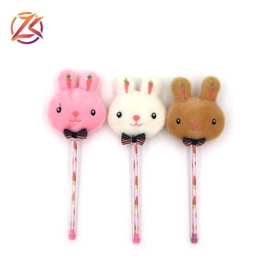 China office & Hot Selling School Pen Animal Rabbit Shaped Ball Pen Fluffy Pompom Pen For Promotion for sale