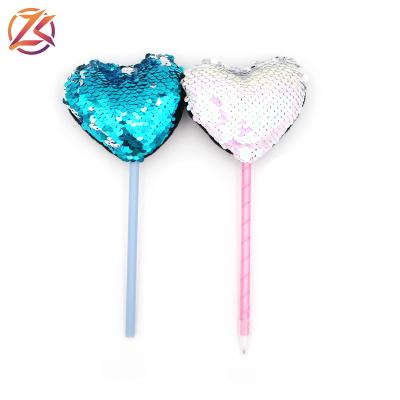 China office & Sequin Pom Pom Pen Novelty Plastic Ball Pen from School Pen Popular Love Heart Shaped for sale