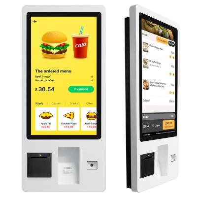 China Indoor QR Code Scan 23.6 27 32 Inch Touch Screen POS System Restaurant Food Self Ordering Kiosk Machine For Sale for sale