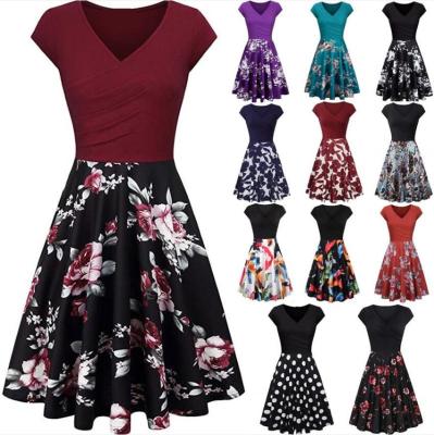 China Breathable casual 4XL summer dresses women 2021 new floral print dress vintage plus female class A line dress for sale