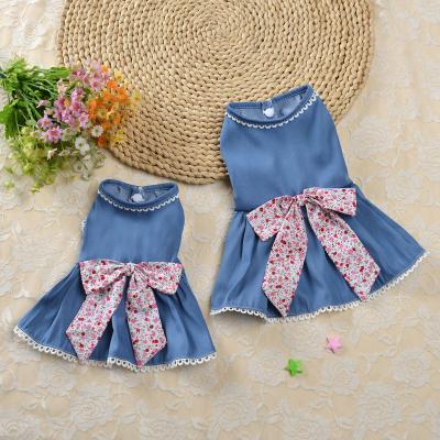 China Spring Summer Fashion Cowboy Stocked Blue Butterfly Premium Custom Logo Pet Clothes Dress For Dog for sale