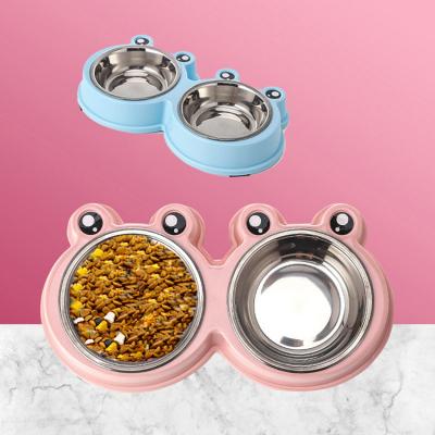 China Viable Wholesale Custom Logo Portable Cheap Personalize Cat Dog Food Feeding Stainless Steel Double Bowl for sale