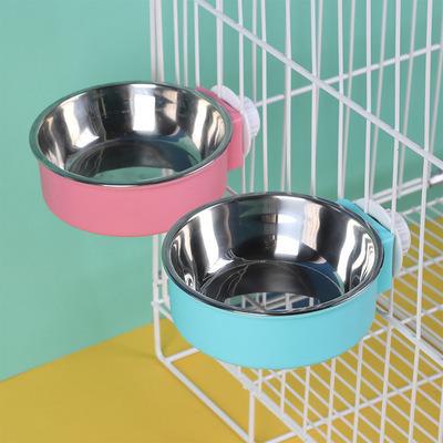 China Sustainable Hanging Fixed Hanging Cage Dog And Cat Stainless Steel Small Animal Pet Food Bowl for sale