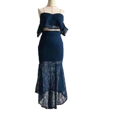 China Breathable solid color women's two-piece dress with chest wrapped mermaid temperament mid-waist lace long skirt for sale