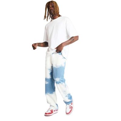 China 2020 Vintage Fashion Sky Blue And White Cloud Link QUICK DRY Dyes Pants Designers Mens Jeans Denim Pants for sale