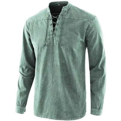 China New Retro Cotton Mens Solid Color Polyester Loose Casual Shirt / Lace Collar for sale