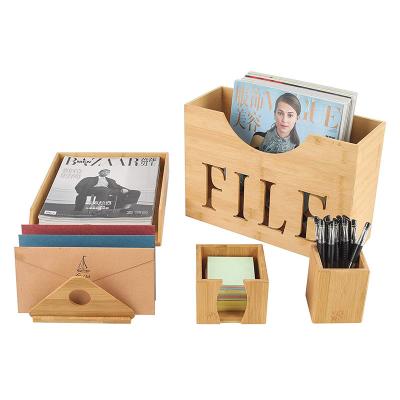 China Natural Wood Bamboo Office Desk Organizer Home Storage Organization Pen Holder Storage Organizer for Home Office for sale